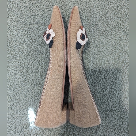 Prada Beige Tan Crochet Floral Embellished Raffia Pointed Toe Flats Size 7.5 - Picture 9 of 12